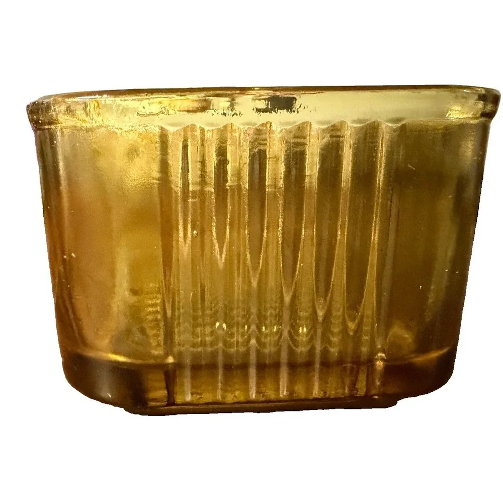 Vintage Amber Glass Rectangular Refrigerator Dish Ribbed Utility Container 8